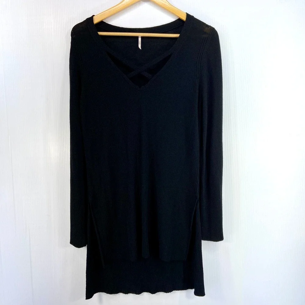 Free‎ People Criss Cross Tunic Knit Sweater Black Womens Medium